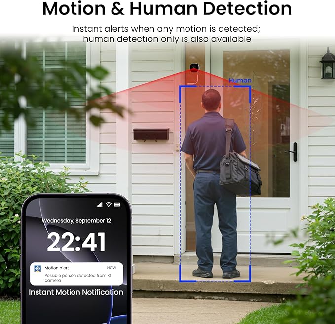 INFIYA 2K No Drill Window Camera-2 Pack 2.4Ghz & 5Ghz WiFi Dome Cameras for Home Security for Indoor & Outdoor Monitoring, Color Night Vision, Human Detection, 24/7 Recording, Ideal for Apartment, K1