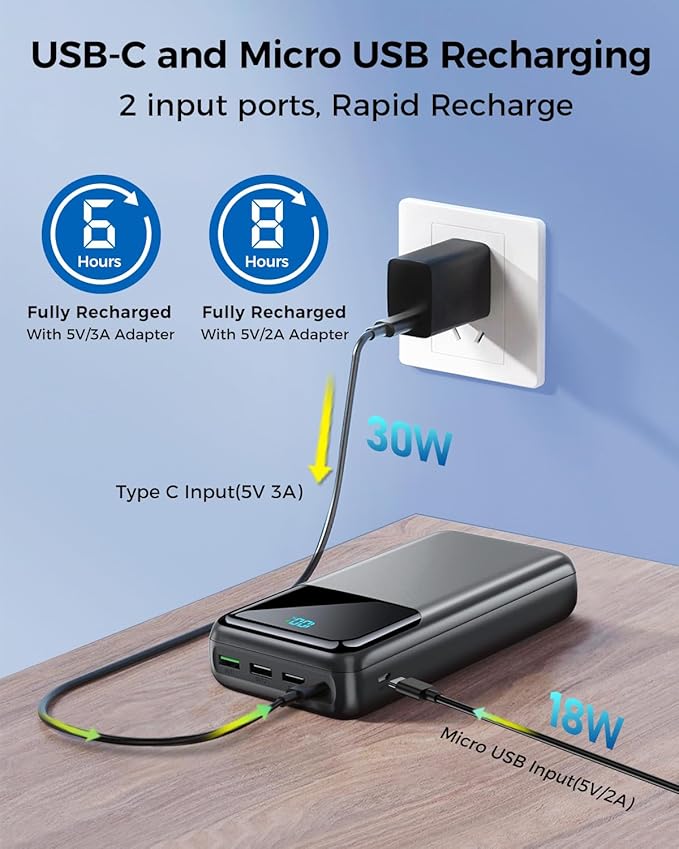 Portable Charger Power Bank 50000mAh, USB-C PD 30W Fast Charging External Battery Pack, Portable Phone Charger for iPhone 17/1615/14/13/12/11 Samsung Android (Gray)