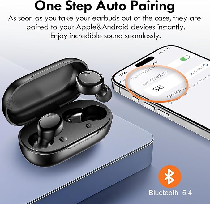 Lanteso True Wireless Bluetooth 5.4 Earbuds, 48H Playtime, Light Weight in Ear Headphones with Built in Mic, Premium Sound with Deep Bass, Clear Calls for Sports Workout, Black