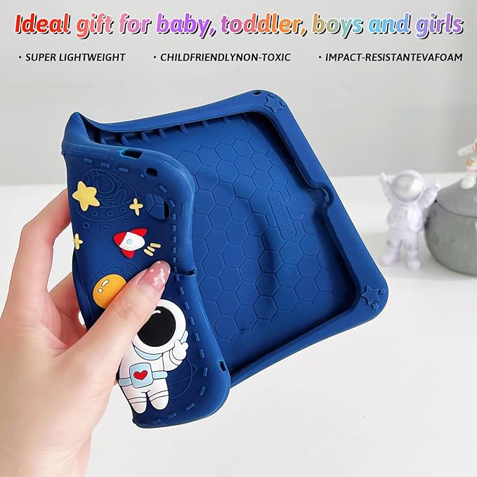 Dteck for iPad 10.9" 10th Generation Case Kids,Cute Cartoon 3D Unique Design Light Rotating Handle Stand Shoulder Strap Soft Silicone Funda Drop Rugged Shockproof Protective Kid-Proof Case,Spaceman