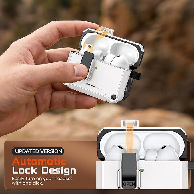 Inesore Compatible with AirPods Pro 3 Generation Case,Secure Lock & Phone Stand Design,Compatible with MagSafe,Automatic Snap Switch Secure Cover for New AirPods Pro 3rd (2025)-White