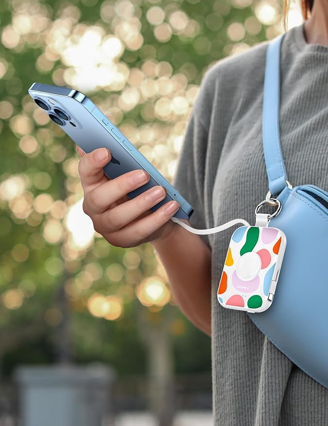 RORRY Portable Charger, 5000mAh Portable Charger Power Bank with Built-in Cables, Travel Keychain Battery Pack for Apple Watch Ultra/11/10/9/8/7/6/SE, iPhone Air/17/16/15/14/13/12, Graffiti