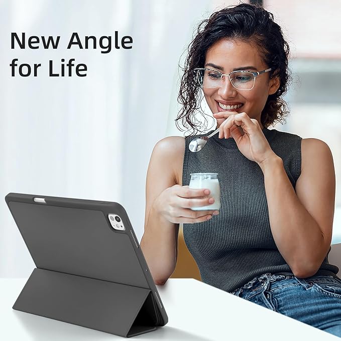Akkerds Compatible with iPad Pro 13 Inch Case (M5/M4) 2025/2024, for iPad 13 Pro Case with Pencil Holder, Slim Trifold Stand Protective Cover with Soft TPU Back, Auto Wake/Sleep (Darkgrey)