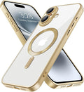 Hython Magnetic Clear for iPhone 16 Plus Case with Camera Lens Protector [Compatible with MagSafe] Luxury Plating Edge Slim Soft TPU Cover Protective Phone Case for iPhone 16 Plus, Matte Gold