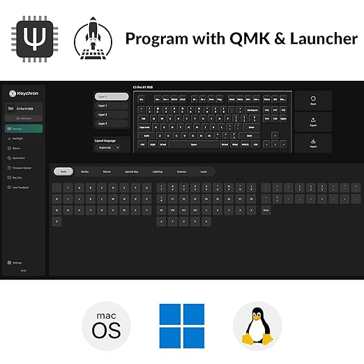 Keychron C1 Pro Wired Mechanical Keyboard TKL Layout, QMK Programmable RGB Backlit with Hot-swappable K Pro Red Switch, OEM Profile Double-Shot PBT Keycaps Compatible for Mac Windows Linux