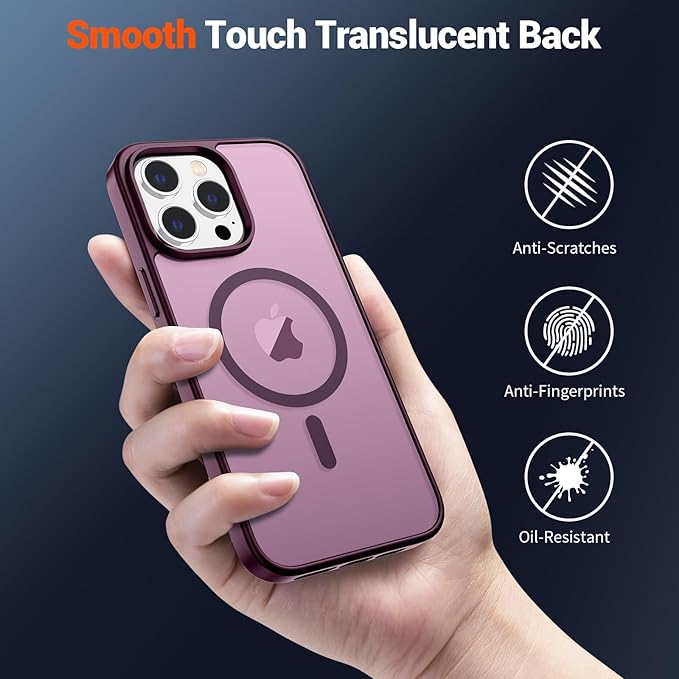 SUPFINE Magnetic for iPhone 13 Pro Case (Compatible with MagSafe) (Military Grade Drop Protection) Slim Translucent Matte Shockproof with Anti-Fingerprint Phone Case,Wine Red
