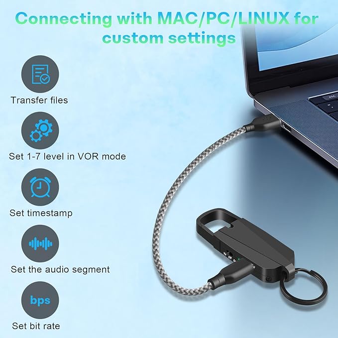64GB Digital Voice Recorder with Playback - Keychain Voice Activated Recorders Audio Recording Device - 760 Hours Capacity for Lectures Meetings Music