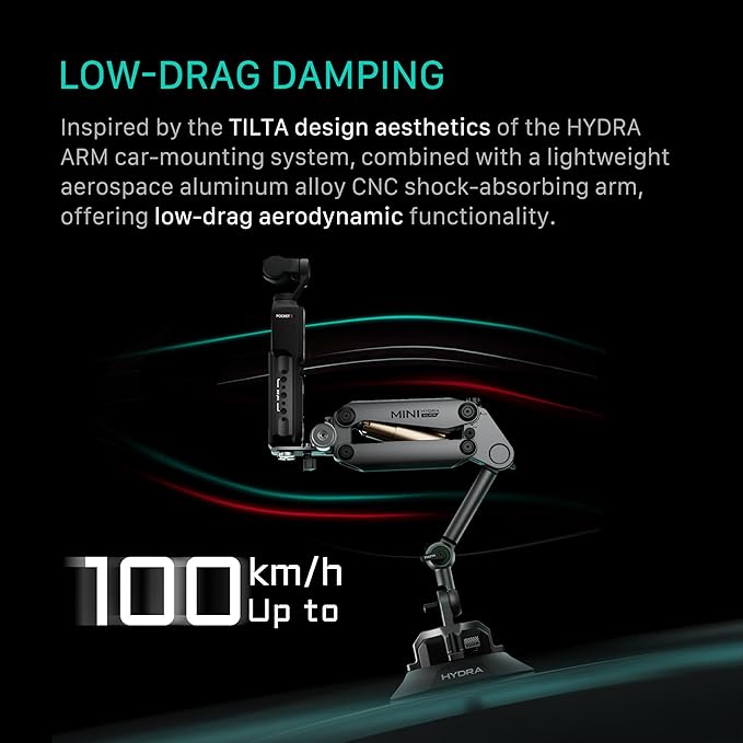 Tilta Hydra Alien Mini Electronic Suction Cup Kit - Titanium Gray | Compatible with DJI Pocket 3/4 Camera, and Other Action cams/Smartphones | Hydraulic Damping | Adjustable Arm