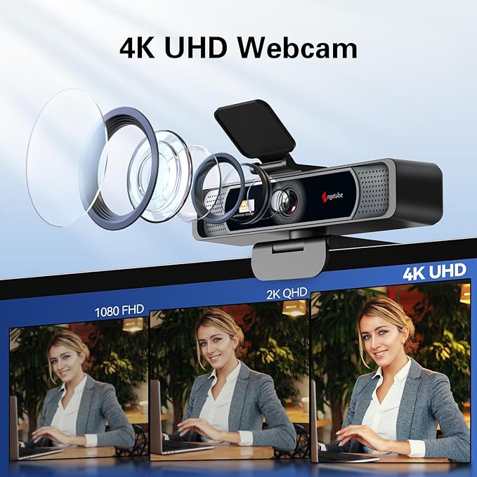 Angetube Wide Angle 4K Webcam for PC - 120° FOV, PDAF Autofocus, 2 Noise-Cancelling Mics, 1080P@60FPS, Auto Light Correction, USB-A/C, Privacy Cover, Video Conference Camera for Mac Laptop and Desktop