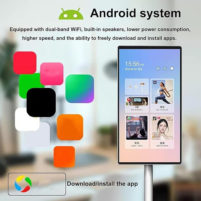 21.5"/24"/27"/32" Portable Rolling Tv, 1080p/4k Smart Portable Wireless Touch Screen Tv On Wheels, 4+64gb/8+128gb,with Large Display, Larger Battery Up to 5-8hr,60hz Refresh Rate 24in-8G128G