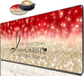 Extended Gaming Mouse Pad with Stitched Edges, Large Anti-Slip Mouse Pad (31.5x11.8 Inches) Desk Pad Keyboard Pad + Coaster for Work/Gamer/Home, Bible Verse Pink Philippians 4-13