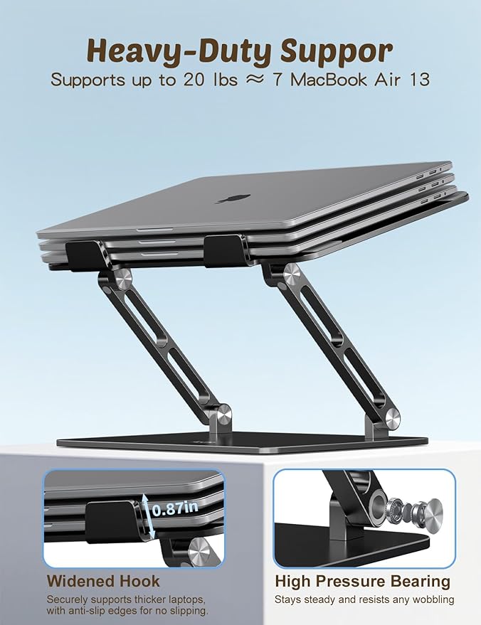 Aoviho Laptop Stand for Desk – Adjustable Aluminum Laptop Riser with Unique Cat-Shaped Cooling Vent, Portable Desk Gift & Decor, Compatible with MacBook Air Pro, Dell, HP, Lenovo (10"-17.3"), Black