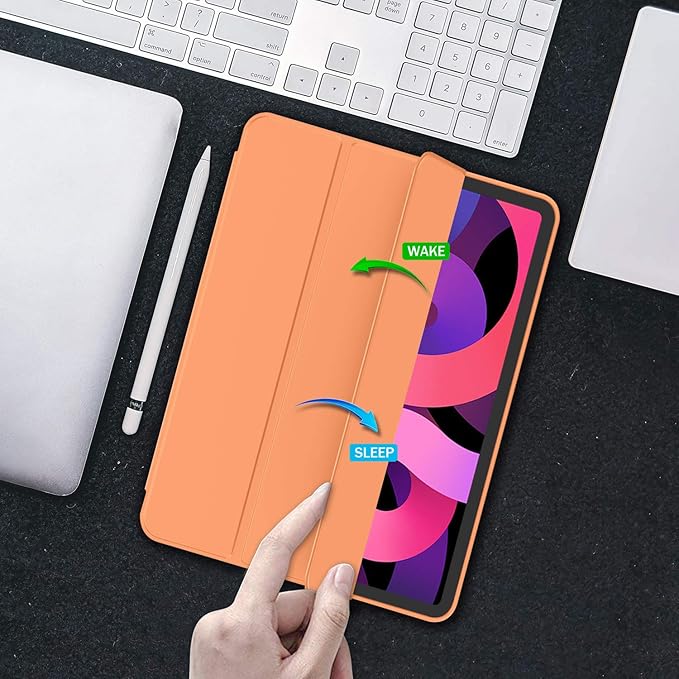 iMieet iPad Air 11 Inch Case M4/M3/M2(2026/2025/2024), iPad Air 5th/4th Generation Case 2022/2020 10.9 Inch with Pencil Holder,Trifold Stand Smart Case with Soft TPU Back(Orange)