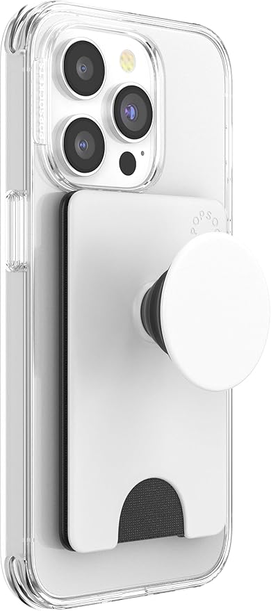 PopSockets Adhesive Phone Wallet and Card Holder with Grip, White - White Black