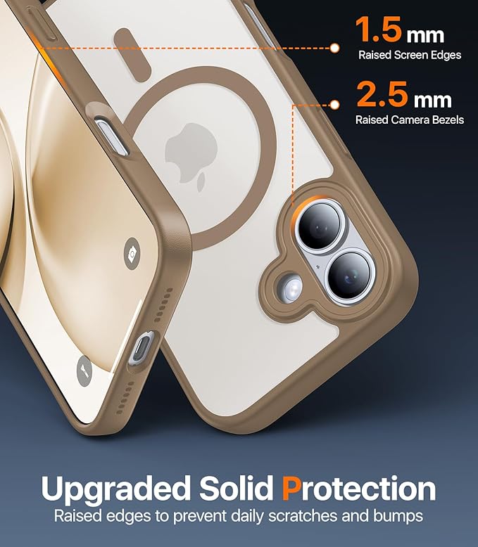 Magnetic for iPhone 17 Case,[Anti-Slip][Compatible with MagSafe][Military Grade Drop Protection] Shockproof Protective Translucent Matte Phone Case for iPhone 17 Case,Brown