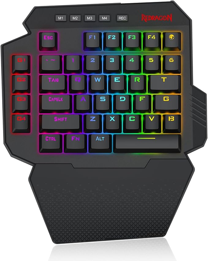 Redragon K758 Wired One-Handed RGB Mechanical Gaming Keyboard, 39 Keys Type-C Professional Gaming Keypad w/Upgraded Hot-Swappable Socket, 4 Onboard Macro Keys & Dedicated Wrist Rest