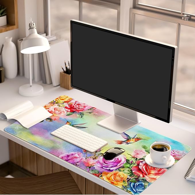 Colorful Large Mouse Pad, Pink Floral Desk Mat for Desktop, Women Girls Waterproof Gaming Mousepad, Computer PC Laptop Protector Writing Pads for School Office Home 31.5" x 15.7", Floral