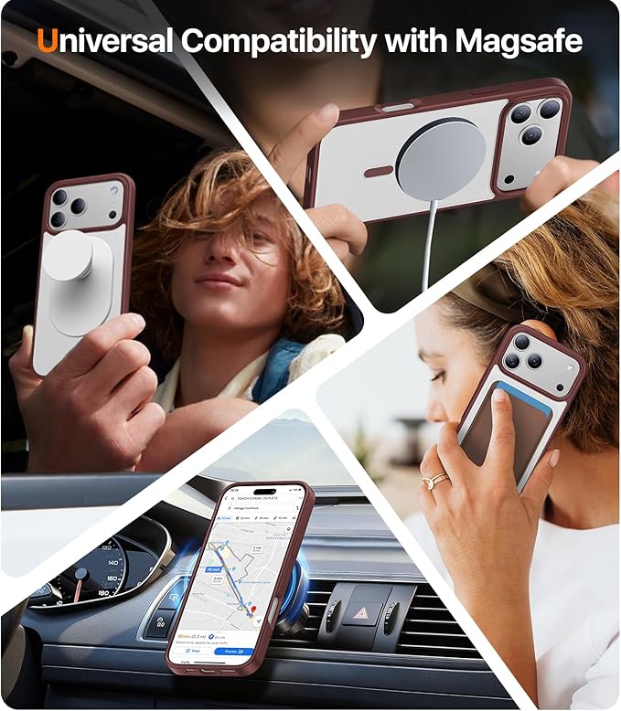 Magnetic for iPhone 17 Pro Case,[Anti-Slip][Compatible with MagSafe][Military Grade Drop Protection] Shockproof Protective Translucent Matte Phone Case for iPhone 17 Pro Case,Wine Red