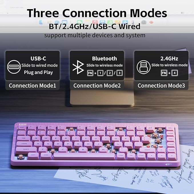 NuPhy Node75 Wireless Mechanical Keyboard, 75% Hot Swappable Custom Low Profile Keyboard, 84 Keys Computer Gaming Keyboards, Supports Touch Gestures, PBT Keycaps, RGB Backlit, Bluetooth/2.4GHz/USB-C