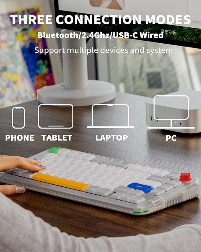 nuphy Kick75 Wireless Low Profile Mechanical Keyboard with Volume Knob,75% Hot Swappable Gaming Keyboard,80 Keys RGB Backlit with PBT Keycaps, Support BT/2.4G/USB-C (Red Nano Switch)