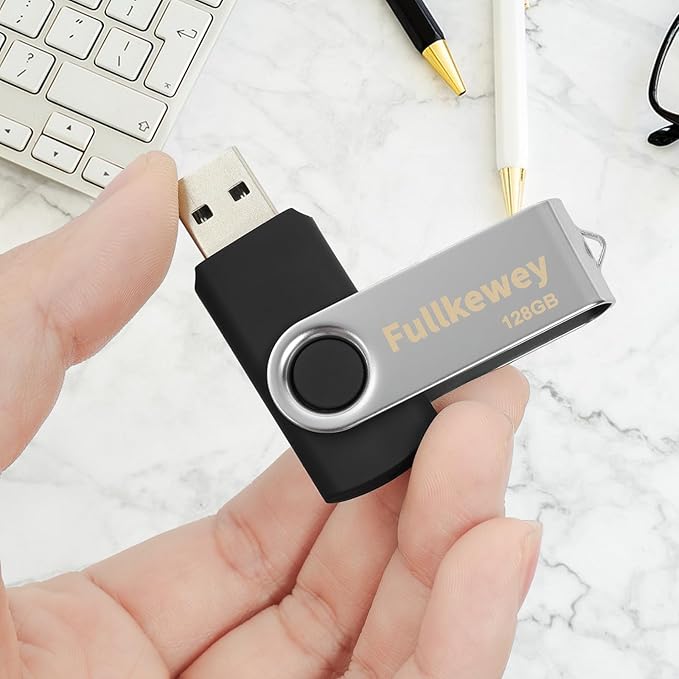 16G/32G/64G/128G Flash Drive, Fullkewey Thumb Drive 2.0, High Speed Memory Stick, USB Drive, Rotated Design, Black/Blue/White (White, 128, GB)