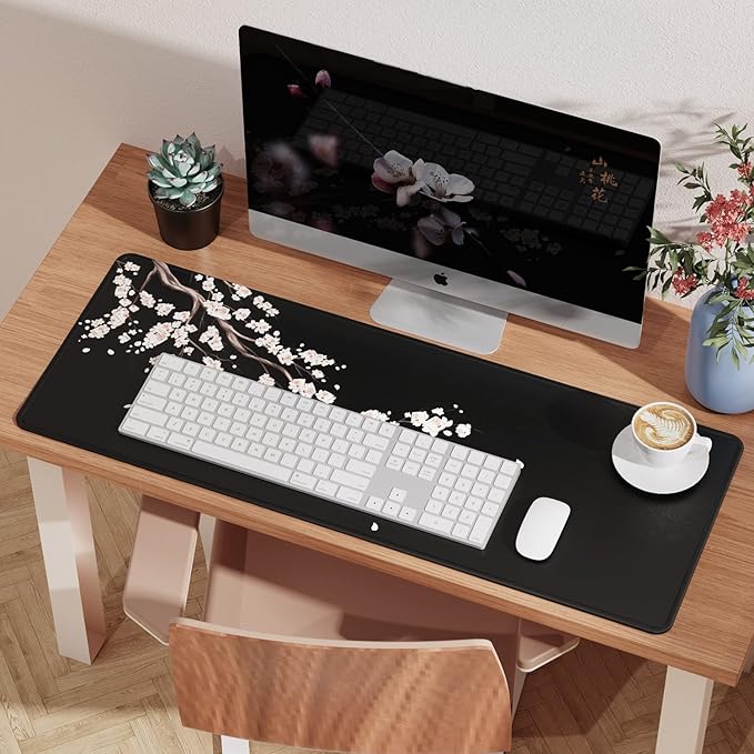 ETZ Japanese Cherry Blossom Mouse Pad (31.5 × 11.8 × 0.12 inch) Extended Large Mouse Mat Desk Pad, Stitched Edges Mousepad,Non-Slip Rubber Base,Gaming Mouse Pad