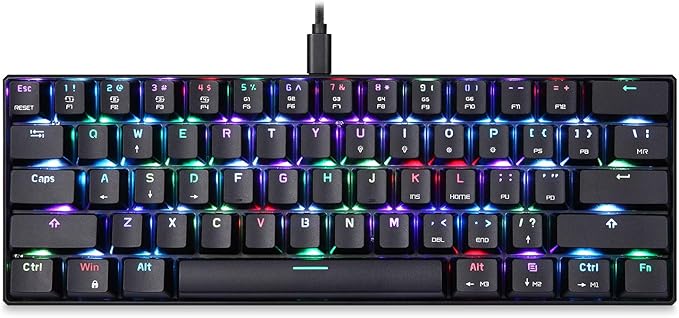 MOTOSPEED 60% Mechanical Keyboard Portable 61 Keys RGB LED Backlit Type-C USB Wired Office/Gaming Keyboard for Mac, Android, Windows（Red Switch）