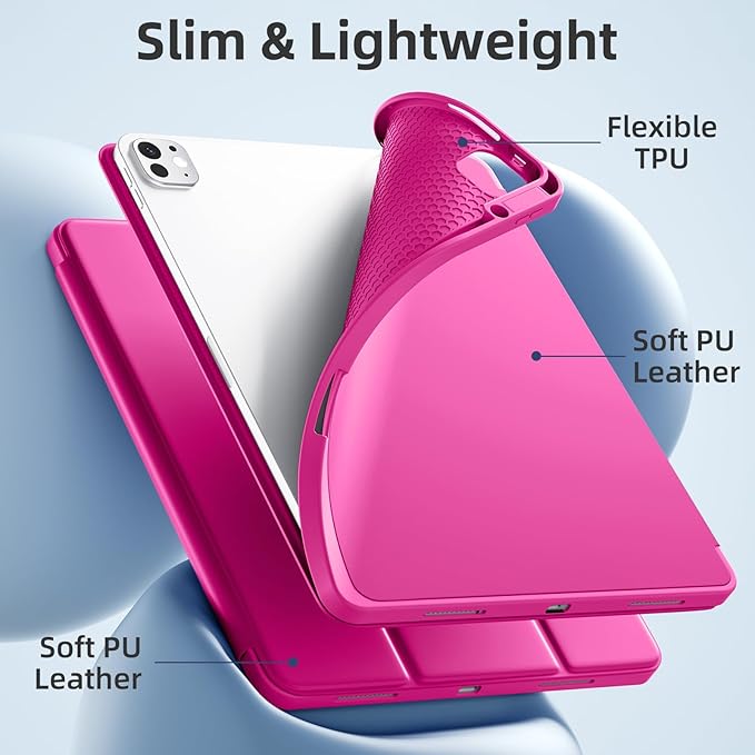 Akkerds Compatible with iPad Pro 13 Inch Case (M5/M4) 2025/2024, for iPad 13 Pro Case with Pencil Holder, Slim Trifold Stand Protective Cover with Soft TPU Back, Auto Wake/Sleep (Rose)
