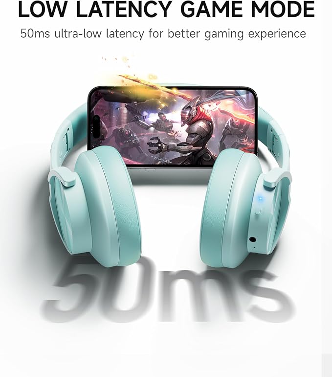 Picun B8 Bluetooth Over Ear Headphones, 120H Playtime with 3 EQ Modes, Low Latency, Hands-Free Calls, Deep Bass for Travel, Home, Office & PC (Cyan)