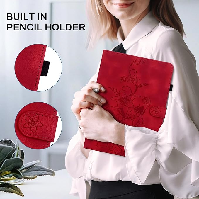 Case for iPad 9th Generation (2021) / 8th Generation (2020) / 7th Gen (2019) 10.2 Inch, Auto Wake/Sleep Supports Pencil Holder Magnetic Clasp Stand Cover, Red