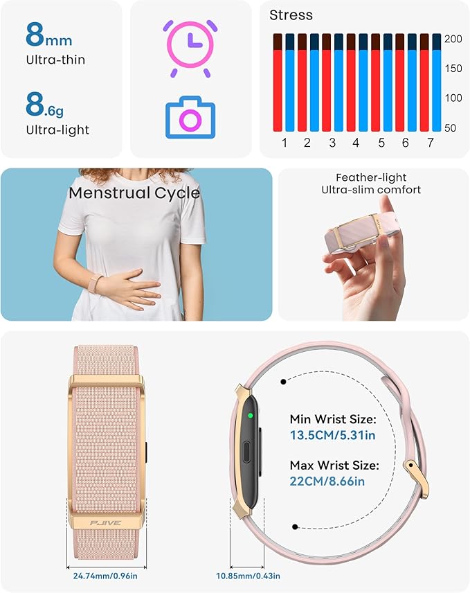 Smart Bracelet, Health Fitness & Activity Tracker with All-Day Continuous Heart Rate/Blood Pressure Monitor, Sleep Tracker, 170+ Sport Modes, 60 Day Battery & Free App, IP68 Smart Band for Android IOS