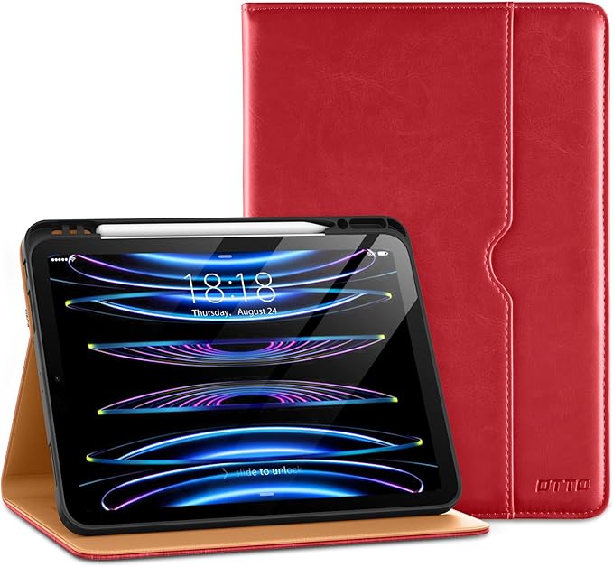 DTTO for iPad Pro 12.9 6th / 5th / 4th / 3rd Generation Case 2022/2021/2020/2018,Premium Leather Folio Stand Cover with Built-in Apple Pencil Holder -Auto Wake/Sleep and Multi Viewing Angles,Red