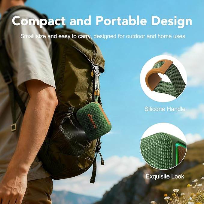dbsono Portable Bluetooth Speaker Waterproof Gift: IPX5 HD Sound Up to 24H Playtime, TWS Pairing, Wireless Speakers with Lights, Mom Gifts, Outdoor|Travel| Camping|Pool|Beach Essentials-Dark Green