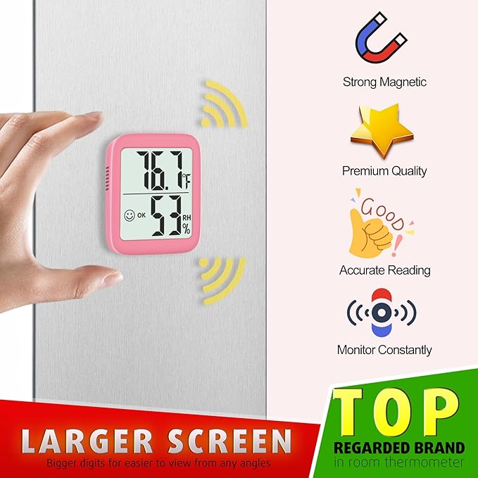 Antonki 2 Pack Room Thermometer for Home, Hygrometer Indoor Humidity Meter Gauge, Digital Temperature and Humidity Monitor Sensor for House, Terrarium, Incubator, Greenhouse - Battery Included