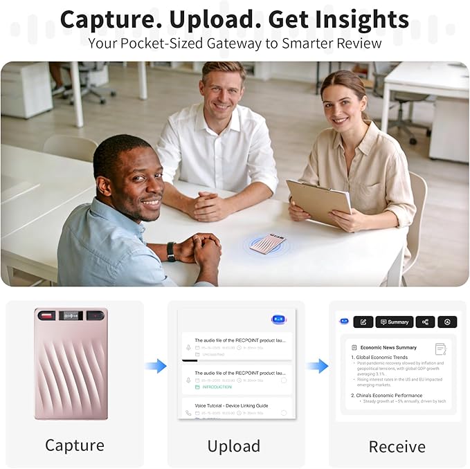 AI Voice Recorder, Professional Voice Activated Recorder with AI Transcription & Summarize, 64GB Storage, 30H Battery, Noise Cancellation and AI Note Taker for Meetings and Interviews & calls