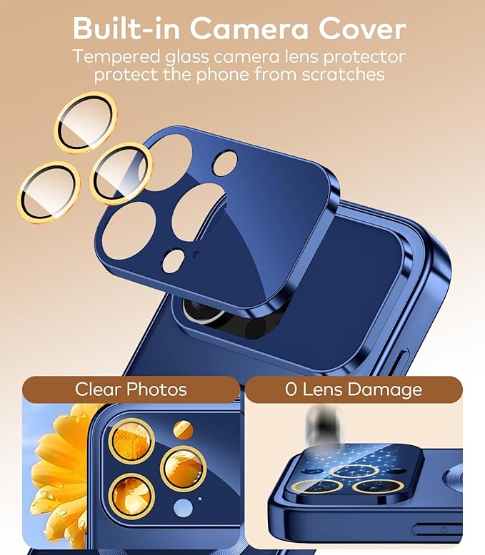 TOBOVON Magnetic for iPhone 16 Pro Case with Ring Stand, Fits MagSafe, with Built-in Camera Lens Protector, Slim Electroplated Shockproof Phone Cover, Blue