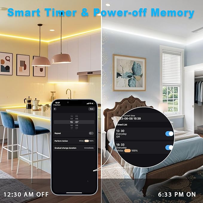 White LED Strip Lights 46ft 3000K-6500K Dimmable, Smart Strip Light Alexa Compatible, 24V WiFi Flexible Tape LED with APP & RF Remote, Cabinet Lighting Self-Adhesive for Room, Kitchen