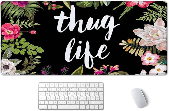SSOIU Desk Mat, Extended Gaming Mouse Pad (35.5x15.7 in), Large Non-Slip Rubber Base Mousepad with Stitched Edges, Waterproof Keyboard Mouse Mat Desk Pad for Work, Game, Office, Home - Thug Life