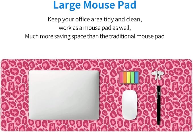 Pink Leopard Print XL Large Mouse Pad with Stitched Edges Long Non-Slip Rubber Base Mousepad Laptop Keyboard Mat Desk Pad for Office Home Desk Decor, 31.5" X 11.8"