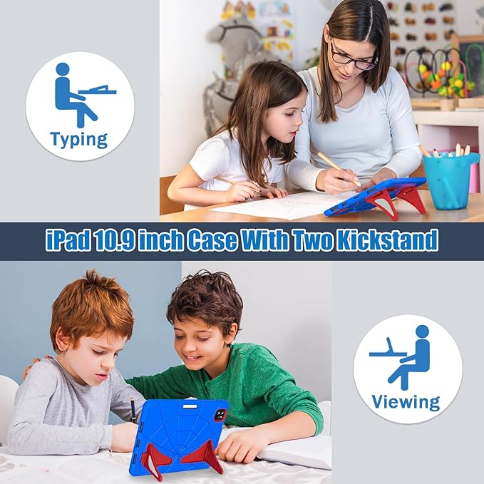 AKABEILA Compatible with Apple iPad Pro 11 inch(2018)/Apple Air 4 10.9(2020)/Air 5 10.9(2022)/Air 6 M2 (2024)/Air 7 M3 (2025) Tablet Case，Cover for Kids Boys Babies with Kickstand Blue Red