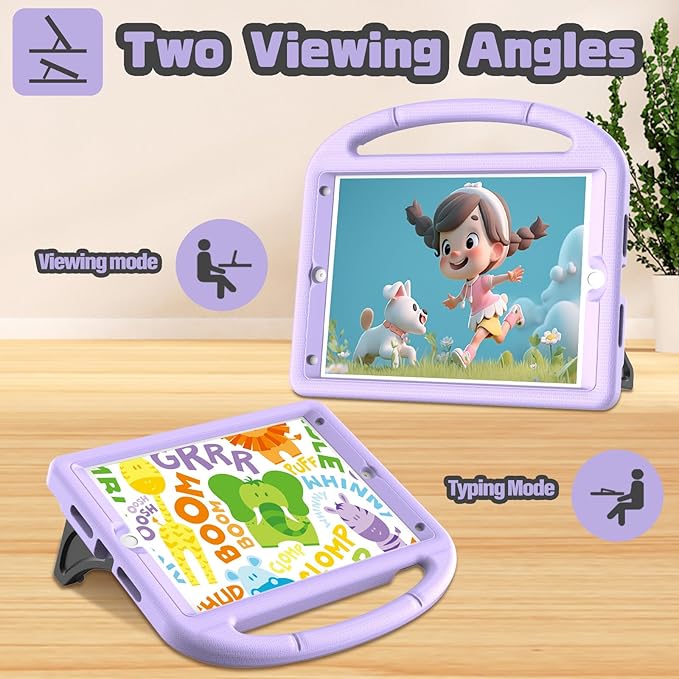 YIHE Kids Case for iPad 9th/8th/7th Generation, iPad Pro 10.5 & Air 3, Shockproof Protective Cover with Handle Stand & Screen Protector for 10.2/10.5 Inch iPads, Light Purple