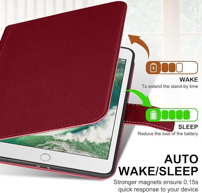 Genuine Leather Case for iPad mini 5th / 4th Generation 7.9’’ (2019/2015) | Slim Protective Cover with Adjustable Stand, Auto Wake/Sleep, Magnetic Closure, Premium Leather | Wine Red