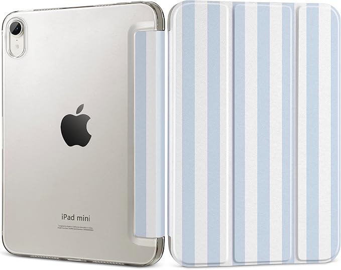 DONGKE for iPad mini 7 (A17 Pro) 2024 & iPad mini 6 2021 8.3 Inch, Slim Foldable Stand Hard PC Translucent Back Shell Smart Cover for iPad mini 7th/6th Generation [Auto Wake/Sleep] - Stripes