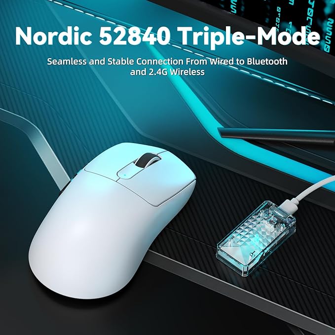 ATTACK SHARK V5 Wireless Gaming Mouse with 42000 DPI -PAW3950 MAX Sensor -55g Ultra-Lightweight-Nordic 52840 MCU,Wired/BT/2.4GHz Wirelss Programmable Mouse for PC/Mac (White)