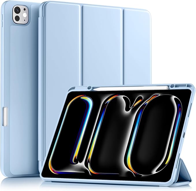 Akkerds Compatible with iPad Pro 13 Inch Case (M5/M4) 2025/2024, for iPad 13 Pro Case with Pencil Holder, Slim Trifold Stand Protective Cover with Soft TPU Back, Auto Wake/Sleep (LightBlue)