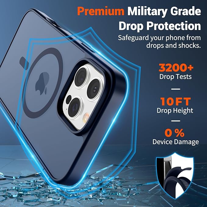 SUPFINE Magnetic for iPhone 16 Pro Case (Compatible with MagSafe) (Military Grade Drop Protection) Translucent Matte Shockproof Phone Cover,Dark Blue