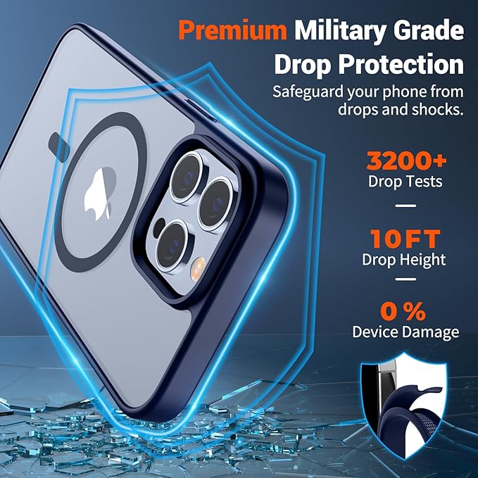 SUPFINE Magnetic for iPhone 13 Pro Case (Compatible with MagSafe) (Military Grade Drop Protection) Slim Translucent Matte Shockproof with Anti-Fingerprint Phone Case,Navy Blue