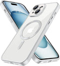 Hython Magnetic Clear for iPhone 15 Case with Camera Lens Protector [Compatible with MagSafe] Luxury Plating Edge Slim Soft TPU Cover Protective Phone Case for iPhone 15 6.1", Matte Silver