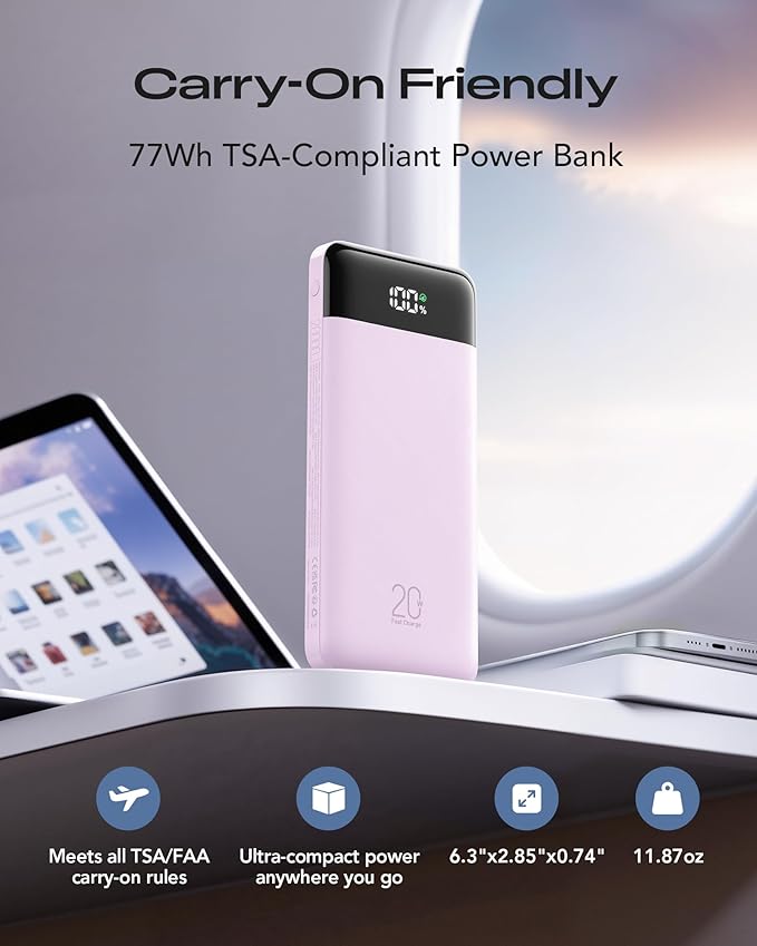 Orfeika 20000mAh Power Bank Fast Charging, Portable Charger with 4 Built-in Cables & 6 Outputs, 20W PD USB C Battery Pack Compatible with iPhone 16/15, Galaxy, Android, iPad & More (Travel Essential)