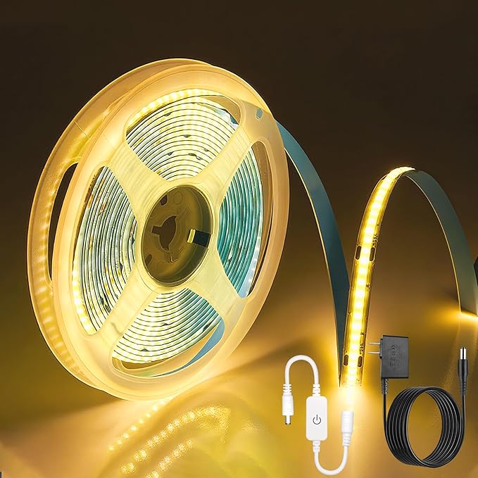 ZSLAIFU COB LED Strip Light 24V, 16.4ft Touch Dimmable LED Light Strip, High Density Flexible Warm Tape Lights, CRI90+ LED Lighting for Backlighting for TV, Bedroom, Cabinet, Indoor Decor